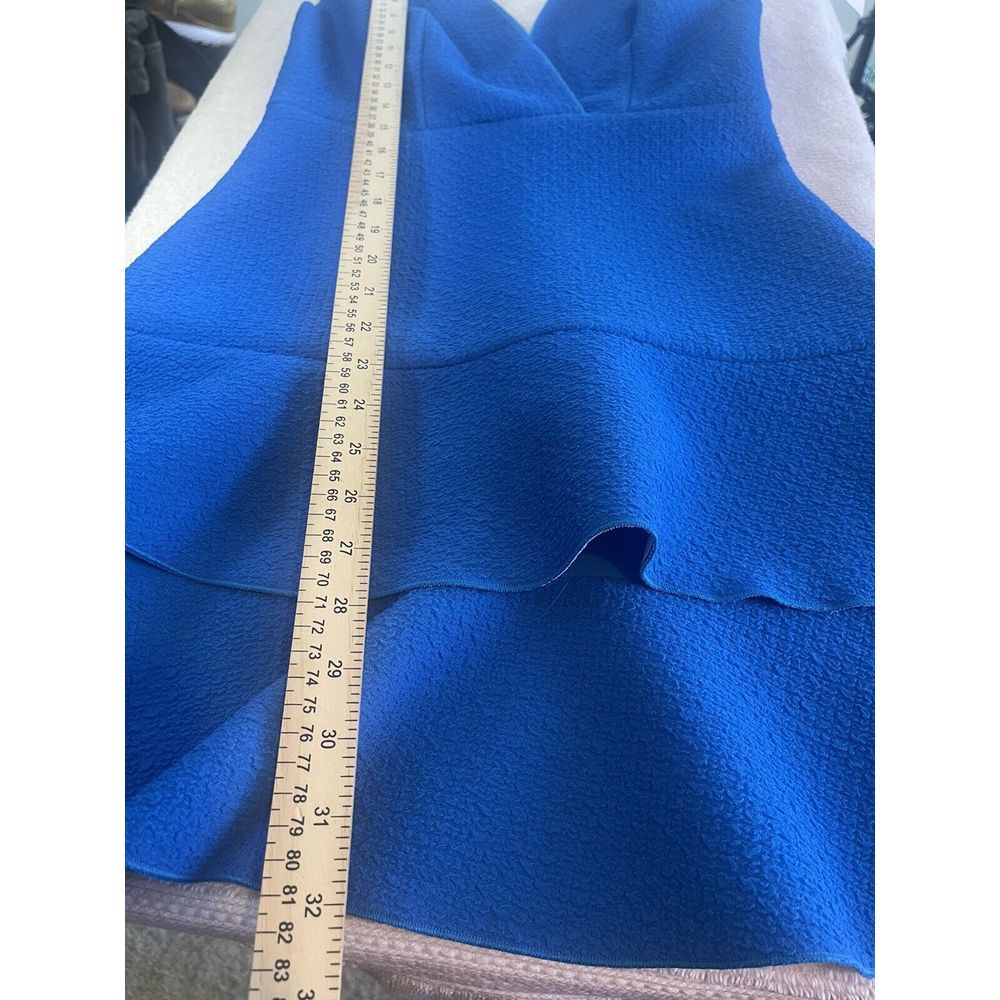 Sandro‎ Paris V Neck Fit To Flare Ruffle Dress Bright Blue Textured Size 1 NWT - Picture 15 of 16